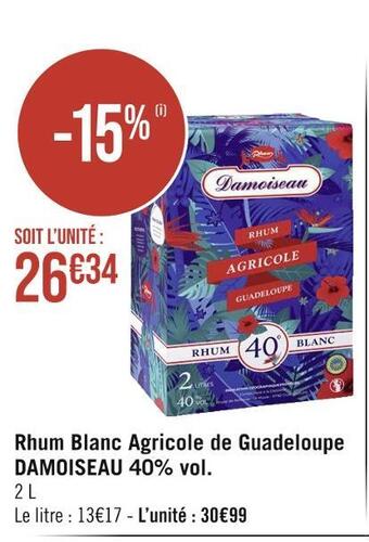 Casino Supermarchés Damoiseau rhum blanc agricole de guadeloupe 40% vol. offre