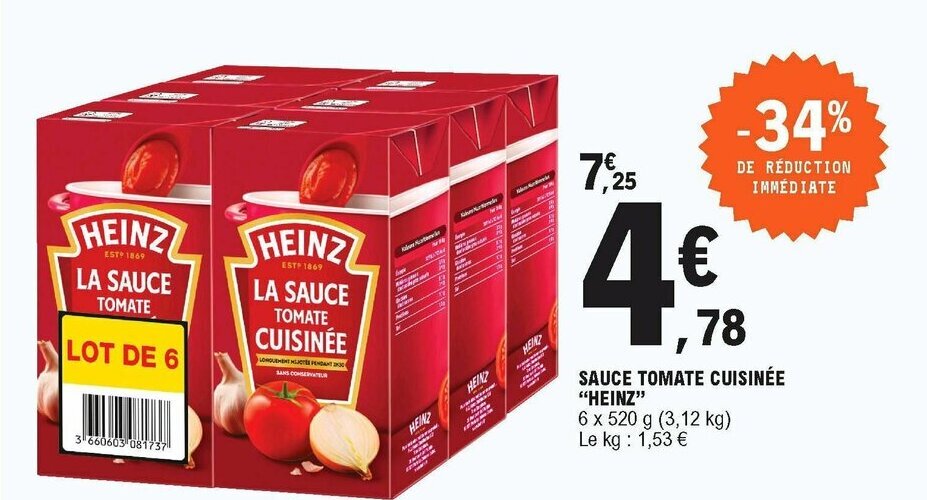 Promo Sauce tomate cuisinée "heinz" chez E.Leclerc