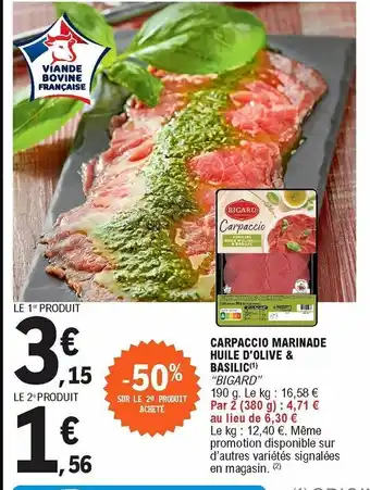 E.Leclerc Carpaccio marinade huile d'olive & basilic offre