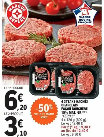 E.Leclerc 4 Steaks hachés charolais façon bouchère offre