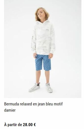 Bermuda relaxed en jean bleu motif damier
