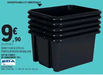 E.Leclerc Lot de 5 bacs de rangement 30 L offre
