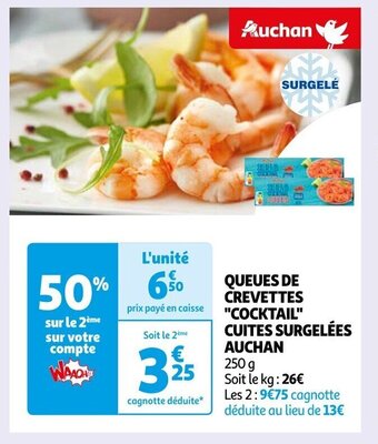 Auchan QUEUES DE CREVETTES "COCKTAIL" CUITES SURGELÉES AUCHAN offre