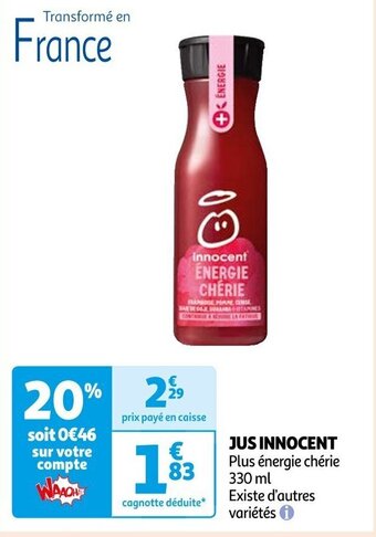 Auchan JUS INNOCENT Plus énergie chérie 330 ml Existe d'autres variétés i offre
