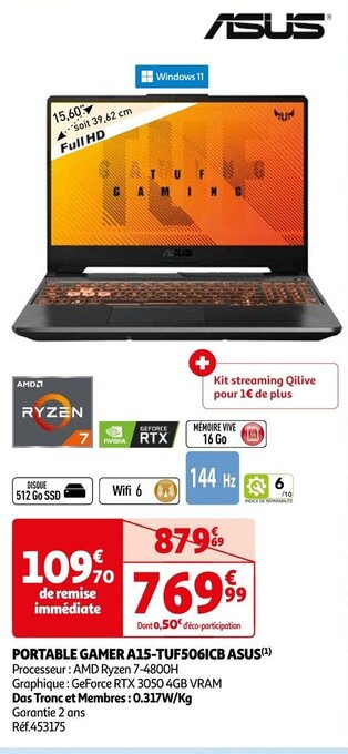 Auchan PORTABLE GAMER A15-TUF5061CB ASUS(¹) offre