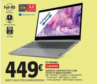 E.Leclerc PC Portable Lenovo offre