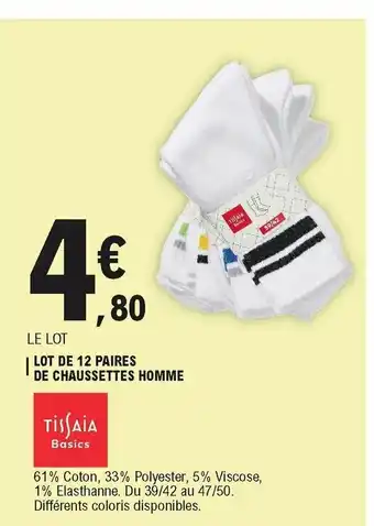 E.Leclerc Lot De 12 Paires De Chaussettes Homme offre