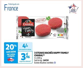 Auchan Supermarché Charal 3 steaks hachés happy family offre
