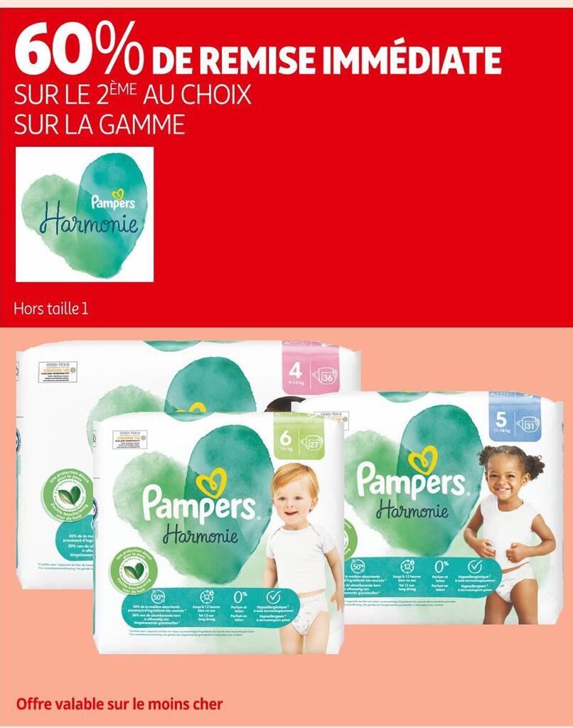 Promo Pampers 60 de remise immédiate sur le 2ème au choix sur la gamme pampers chez Auchan