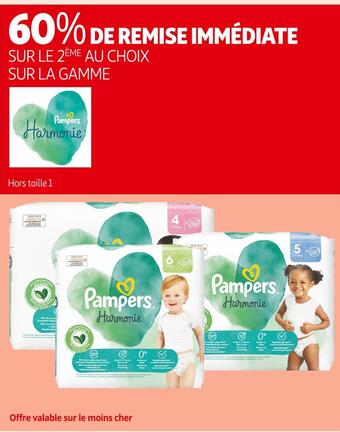 Auchan Supermarché Pampers 60% de remise immédiate sur le 2ème au choix sur la gamme pampers offre