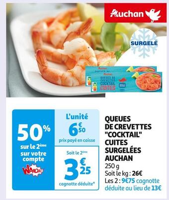 Auchan Supermarché Auchan queues de crevettes cocktail cuites surgelées offre