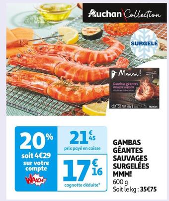 Auchan Supermarché Mmm! gambas géantes sauvages surgelées offre