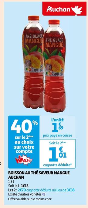 Auchan Auchan boisson au thé saveur mangue offre