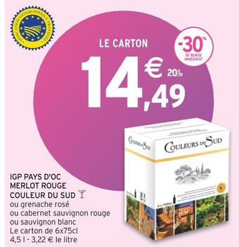 Intermarché Couleur du sud igp pays d'oc merlot rouge offre