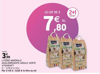 Intermarché Vitakraft litière minérale agglomérante argile verte offre