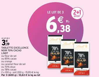 Intermarché Lindt tablette excellence noir 70% cacao offre