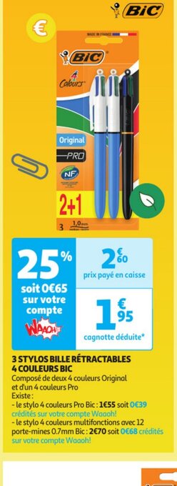 3 STYLOS BILLE RÉTRACTABLES