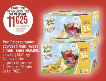 Géant Casino Pom'Potes compotes gourdes 5 fruits rouges 5 fruits jaunes MATERNE offre