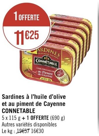 Géant Casino Sardines à l'huile d'olive et au piment de Cayenne CONNETABLE offre