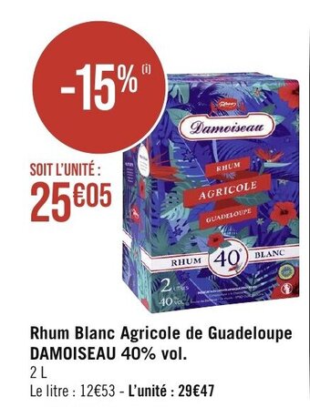 Géant Casino Rhum Blanc Agricole de Guadeloupe DAMOISEAU 40% vol. offre