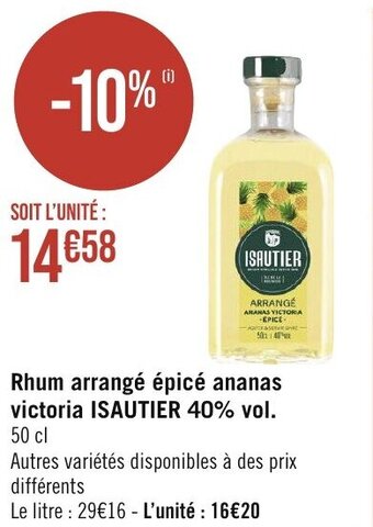 Rhum arrangé ananas victoria épicé 40°, Isautier (50 cl)