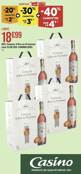 Géant Casino AOC Coteaux d'Aix-en-Provence rosé CLUB DES SOMMELIERS offre