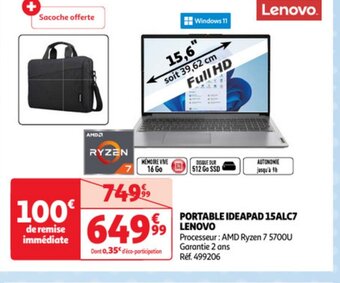 Auchan PORTABLE IDEAPAD 15ALC7 Lenovo offre