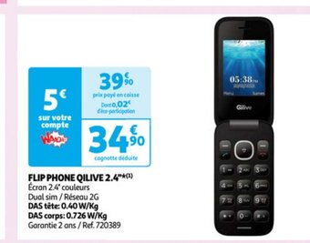 Auchan FLIP PHONE QILIVE 2.4"*(¹) Écran 2.4" couleurs offre