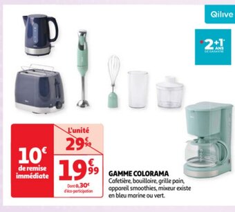 Auchan GAMME COLORAMA Cafetière, bouilloire, grille pain, appareil smoothies, mixeur existe en bleu marine ou vert. offre