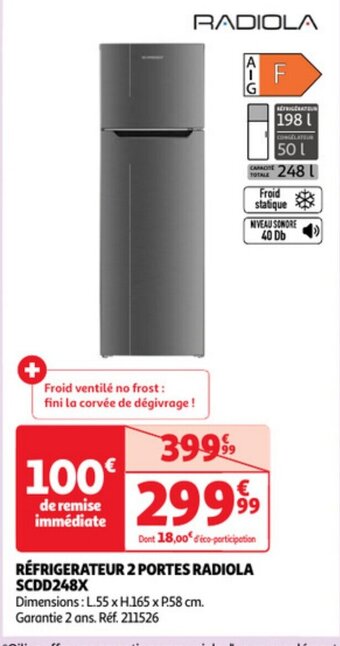 Auchan RÉFRIGERATEUR 2 PORTES RADIOLA offre