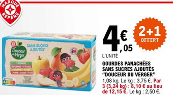 E.Leclerc L'UNITÉ GOURDES PANACHÉES SANS SUCRES AJOUTÉS "DOUCEUR DU VERGER" offre