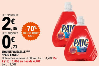 E.Leclerc LIQUIDE VAISSELLE (3)(4) "PAIC EXCEL" offre