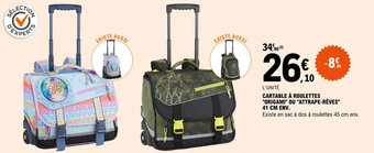 E.Leclerc CARTABLE À ROULETTES "ORIGAMI" OU "ATTRAPE-RÊVES" 41 CM ENV. offre