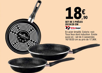 E.Leclerc SET DE 3 POÊLES 20/24/28 CM offre