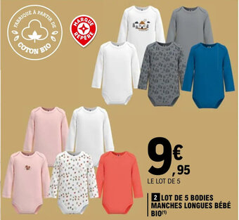 E.Leclerc LOT DE 5 BODIES MANCHES LONGUES BÉBÉ BIO(1) offre