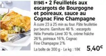 Thiriet 2 Feuilletés aux escargots de bourgogne et poireaux offre