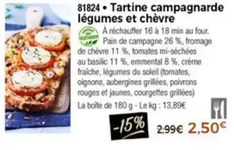 Thiriet Tartines campagnarde Légumes Et Chèvre offre