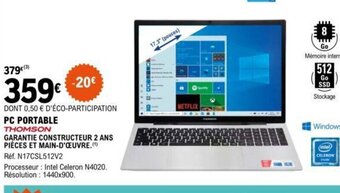 E.Leclerc PC PORTABLE THOMSON offre
