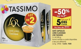 Leader Price CAFÉ CAPSULES LONG CLASSIQUE L'OR TASSIMO offre