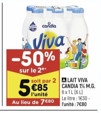 Leader Price A LAIT VIVA CANDIA 1% M.G. 6x1L (6L) offre