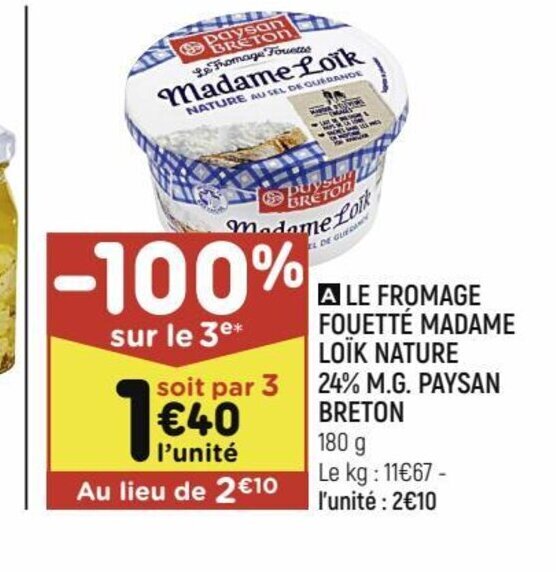 Promo A LE FROMAGE FOUETTÉ MADAME LOÏK NATURE chez Leader Price