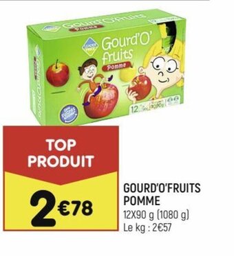 Leader Price GOURD'O'FRUITS POMME 12X90 g (1080 g) Le kg : 2€57 offre