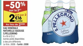 Leader Price EAU MINÉRALE NATURELLE GAZEUSE S.PELLEGRINO offre