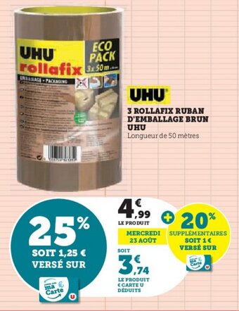 3 ROLLAFIX RUBAN D'EMBALLAGE BRUN UHU
