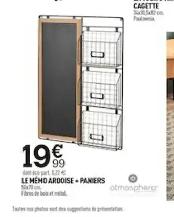 Centrakor Le Memo Ardoise + Paniers offre