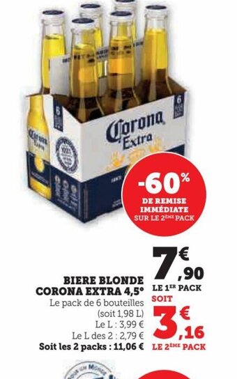Super U CORONA EXTRA 4,5⁰ LE 1ER PACK offre