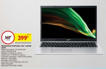Intermarché ORDINATEUR PORTABLE 15,6" ASPIRE ACER offre