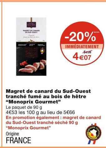 Monoprix Monoprix gourmet magret de canard du sud-ouest tranché fumé au bois de hêtre offre