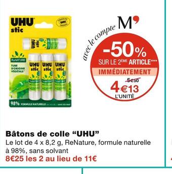 Monoprix Uhu bâtons de colle offre