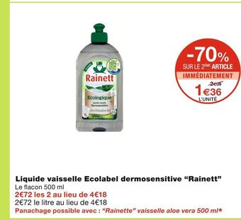 Monoprix Rainett liquide vaisselle ecolabel dermosensitive offre